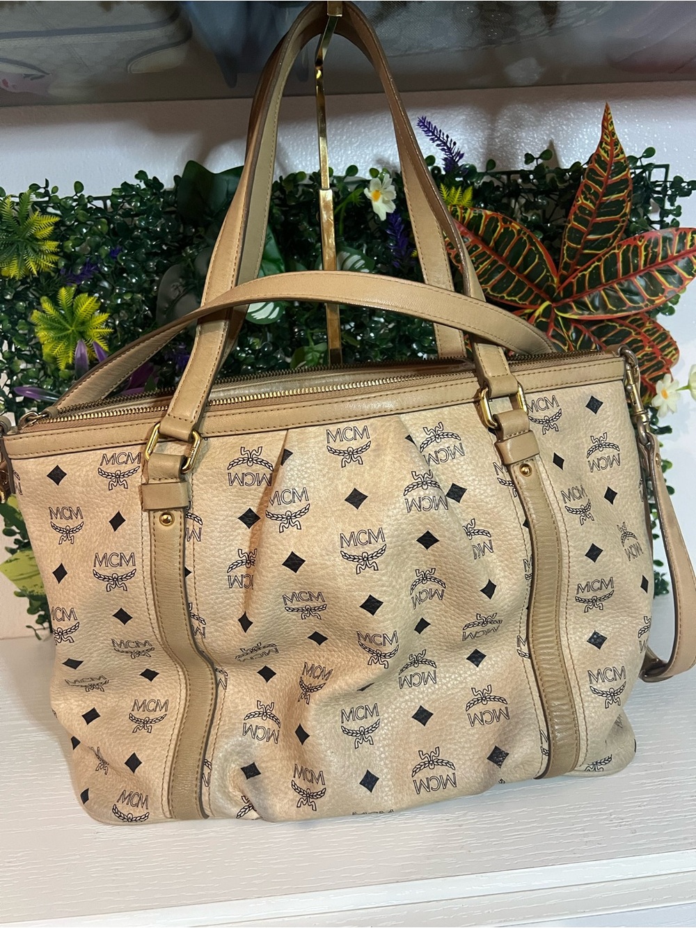 MCM Beige Logo Tote Bag – Designer Women's Handbag